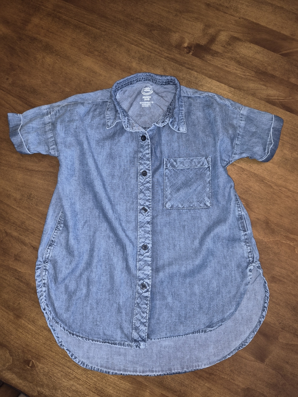 wonder nation Blue Chambray Short Sleeve Button Down Shirt Top Sz 4-5 (XS)